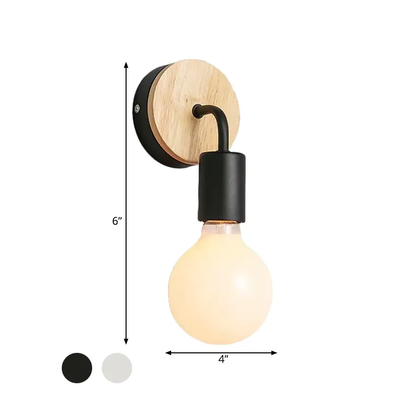 Iron Bend Rotatable Wall Lighting Eenvoudig 1 Head Black/White-Wood Sconce Exposed Bulb Design White