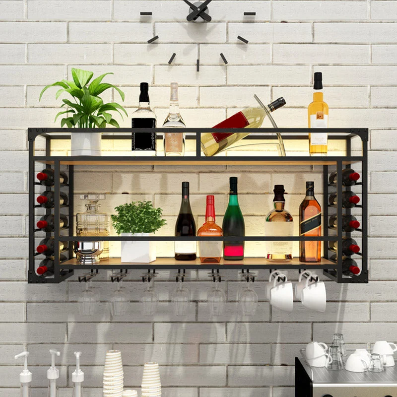 Iron Wine Rack Contemporain Style Wall Mounted Wine Holder Rack Shelf Gold