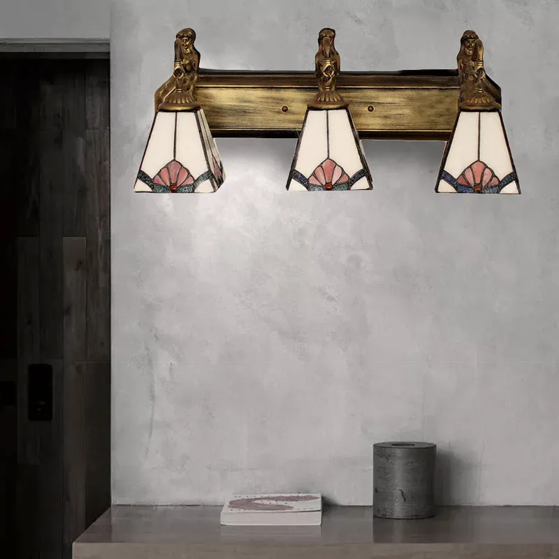 Ivoor Glass Trapezoid Wall Mounted Light Tiffany 3 Heads Orange/Blue Sconce Light Fixture Blue