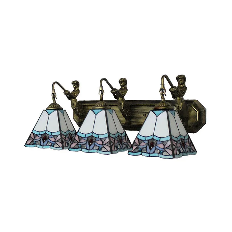 Ivoor Glass Trapezoid Wall Mounted Light Tiffany 3 Heads Orange/Blue Sconce Light Fixture Blue