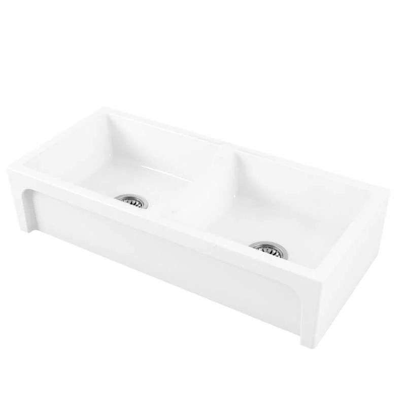 Kitchen sink double bowl 100x46 ceramic white glansrijk Frame collection Ceramica Galassia