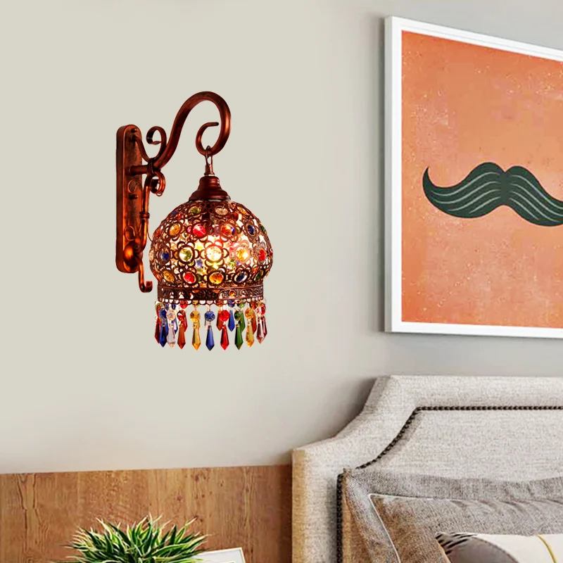 1 Lamp Globe Wandkandelaar Decoratief Messing/Koper Metaal Wandlamp met Hangend Kristal voor Slaapkamer