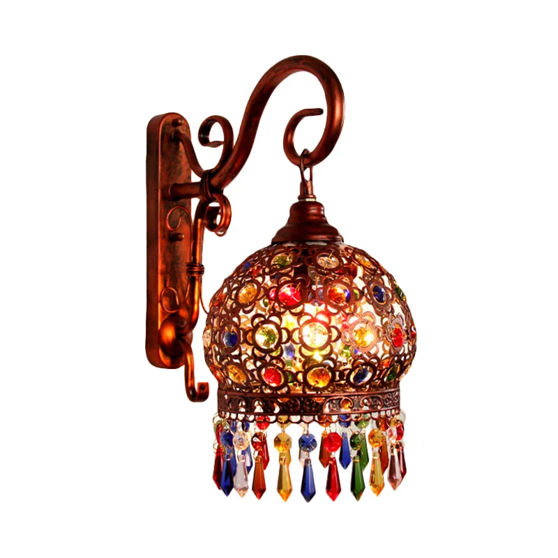 1 Lamp Globe Wandkandelaar Decoratief Messing/Koper Metaal Wandlamp met Hangend Kristal voor Slaapkamer