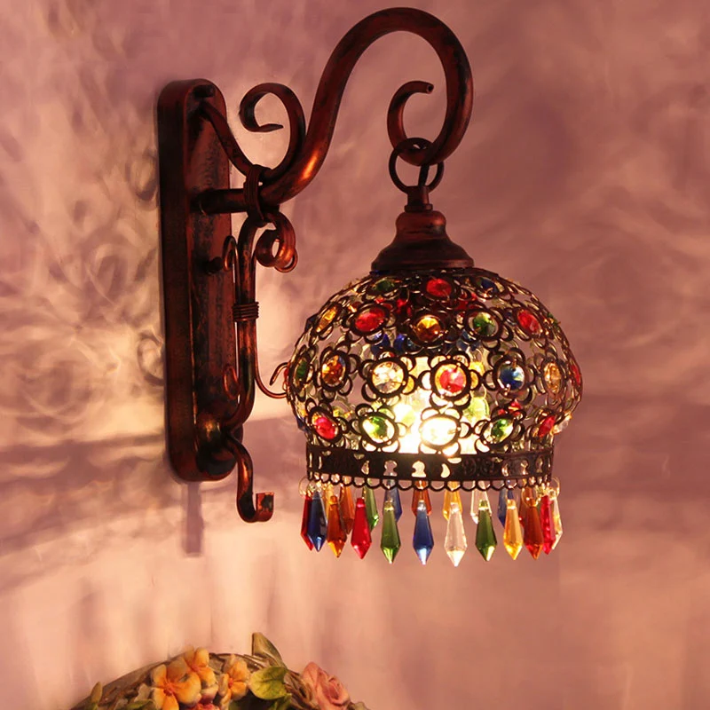 1 Lamp Globe Wandkandelaar Decoratief Messing/Koper Metaal Wandlamp met Hangend Kristal voor Slaapkamer