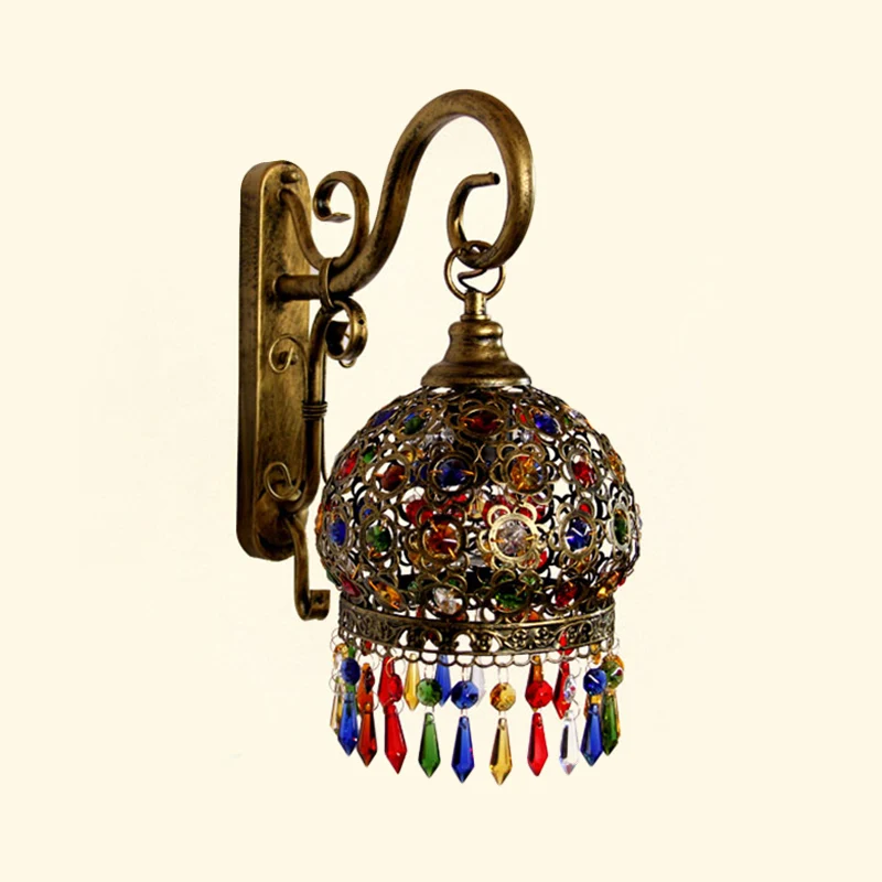1 Lamp Globe Wandkandelaar Decoratief Messing/Koper Metaal Wandlamp met Hangend Kristal voor Slaapkamer