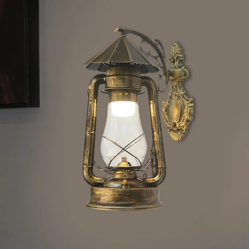 Lantern Clear Glass Wall Hanging Light Vintage Los Bulb Outdoor Sconce Lamp Black/Bronze/Copper Bronze