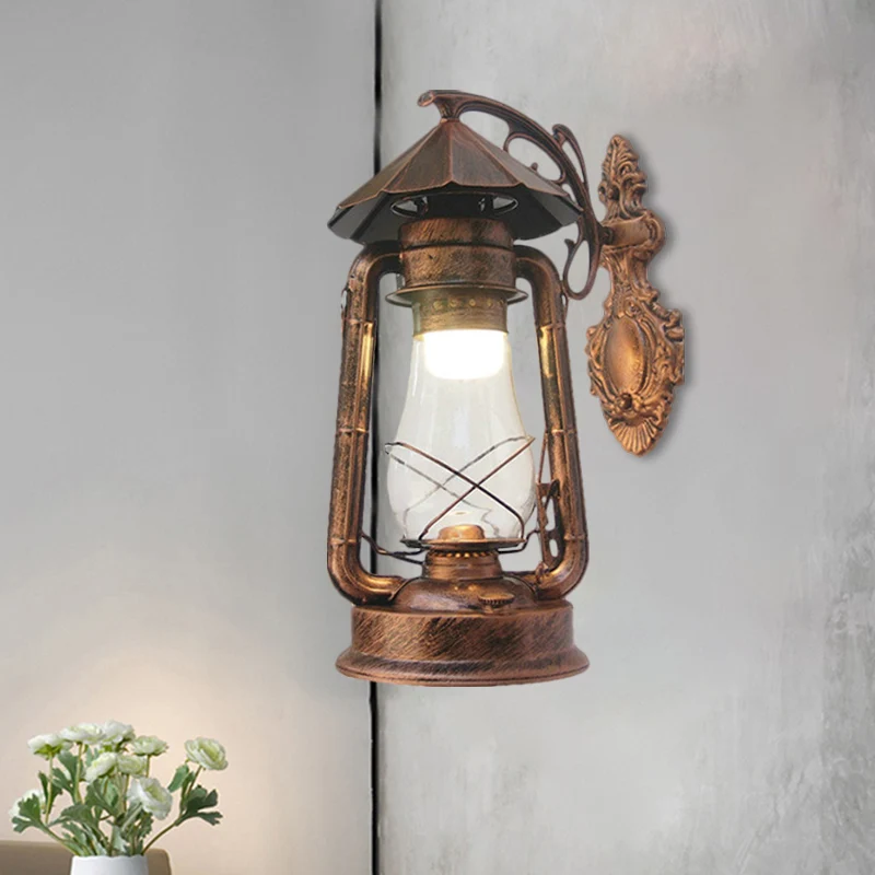 Lantern Clear Glass Wall Hanging Light Vintage Los Bulb Outdoor Sconce Lamp Black/Bronze/Copper Bronze