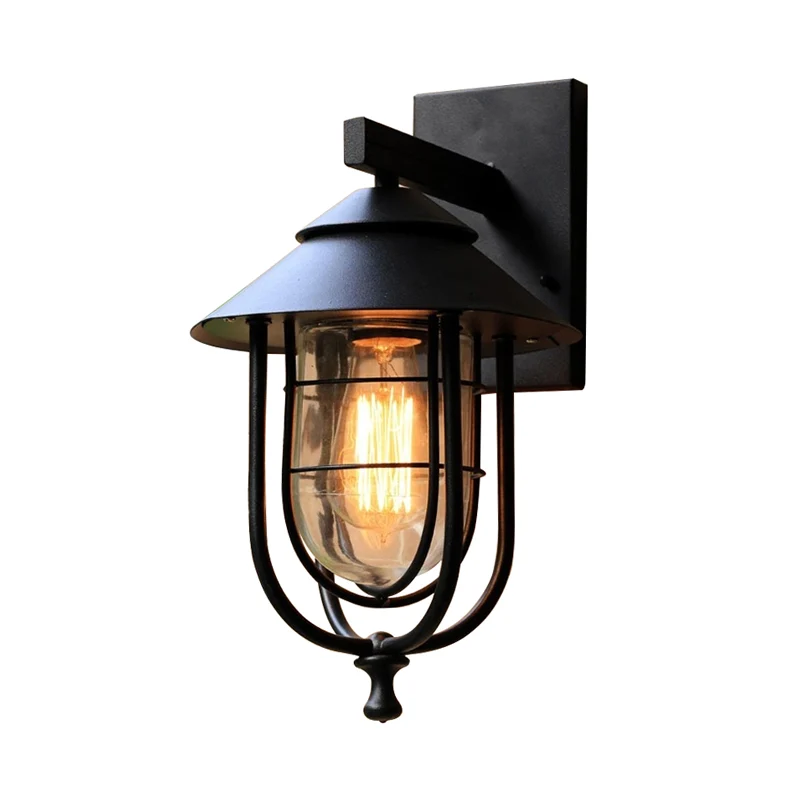 Lantern-Like Balcony Wall Sconce Warehouse Metal 1 Head Weathered Copper/Black Wall Lighting Fixture Oval Helder Glass Sha...