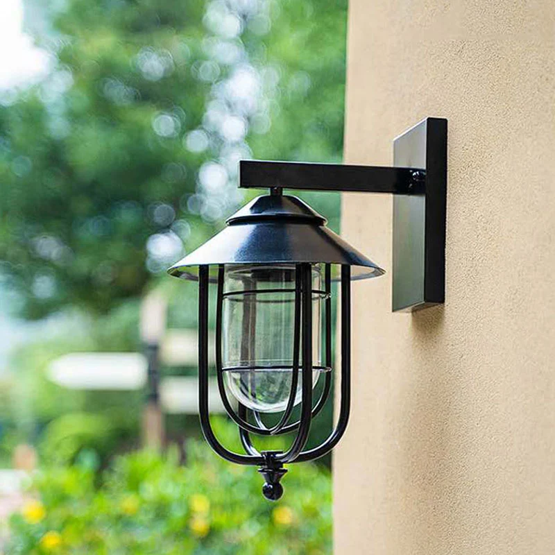 Lantern-Like Balcony Wall Sconce Warehouse Metal 1 Head Weathered Copper/Black Wall Lighting Fixture Oval Helder Glass Sha...