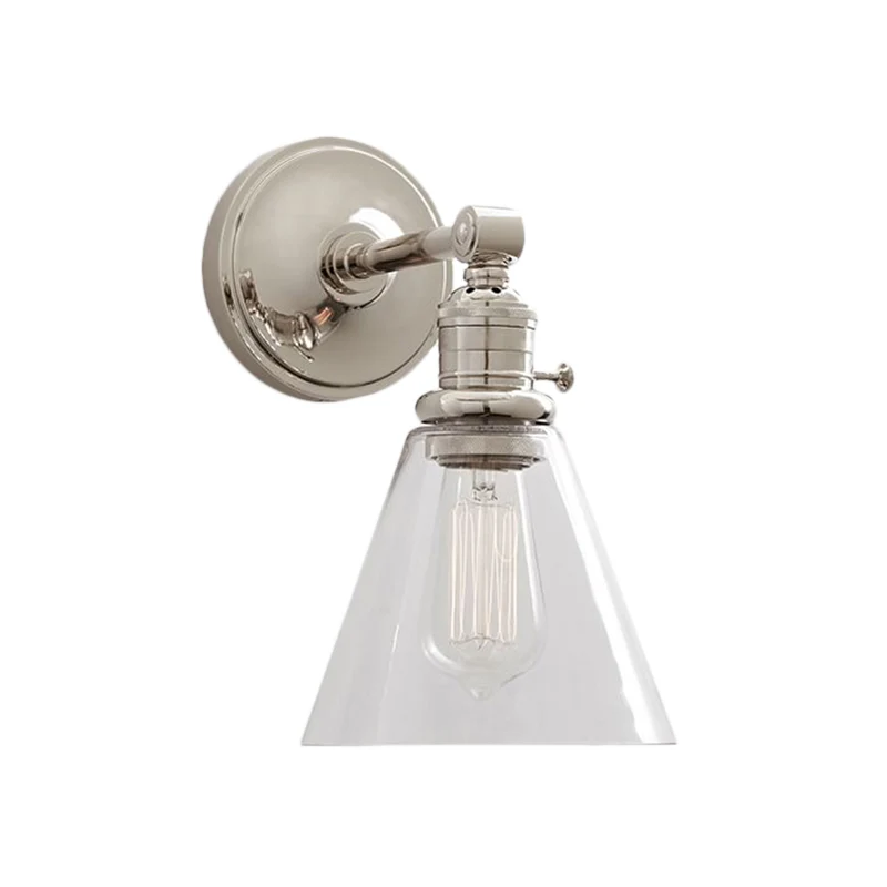 1 Light Helder Glass Wall Sconce Light Industrial Black/Chrome Cone Shade Living Room Lighting Fixture Black
