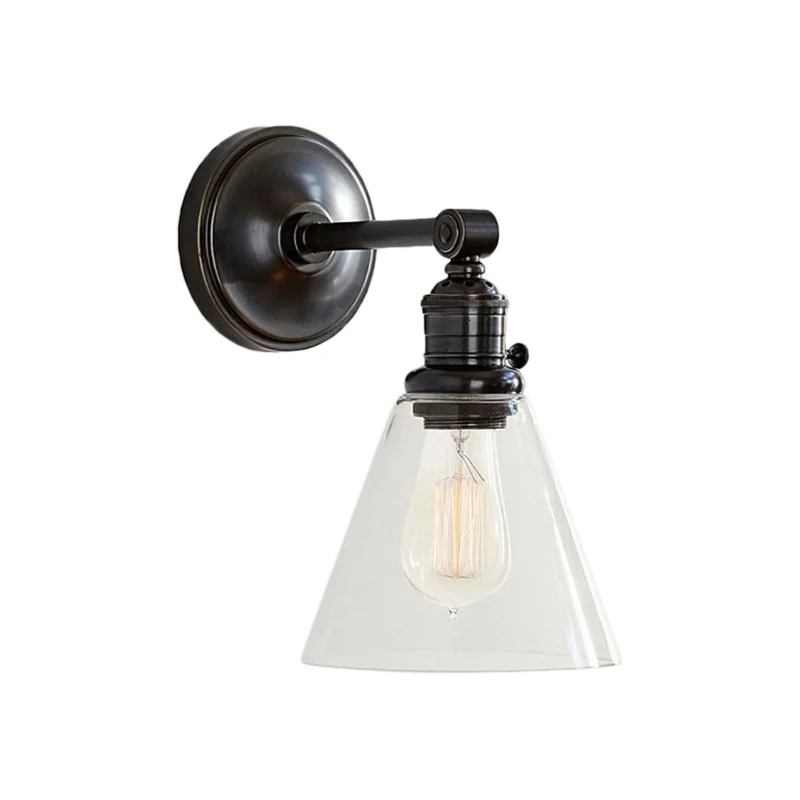 1 Light Helder Glass Wall Sconce Light Industrial Black/Chrome Cone Shade Living Room Lighting Fixture Black