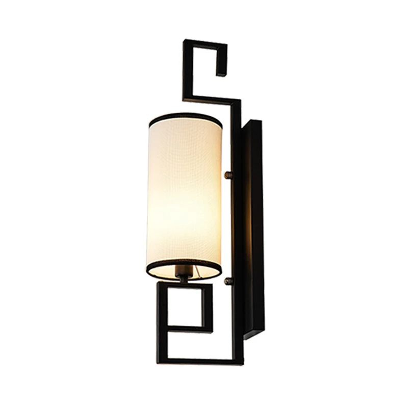 1 Light Sconce Light Fixture Classic Cylinder Van metaal Wall Mount Lighting Black/Gold Fabric Shade Black