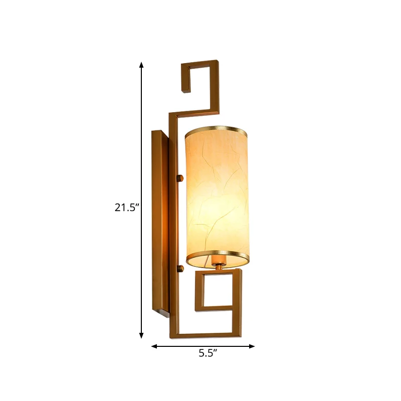 1 Light Sconce Light Fixture Gevestigd Cylinder Metal Wall Mount Lighting Black/Gold Fabric Shade Black