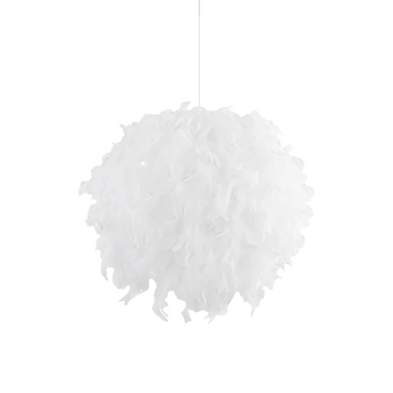3/4 Lights Bedroom Ceiling Pendant Light Modernist Ivoor Chandelier Lamp Feather Ball Fabric Shade White