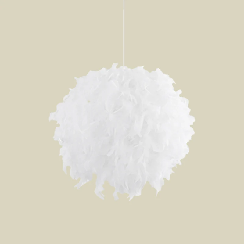 3/4 Lights Bedroom Ceiling Pendant Light Modernist Ivoor Chandelier Lamp Feather Ball Fabric Shade White