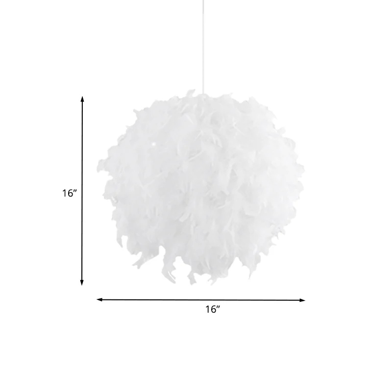 3/4 Lights Bedroom Ceiling Pendant Light Modernist Ivoor Chandelier Lamp Feather Ball Fabric Shade White