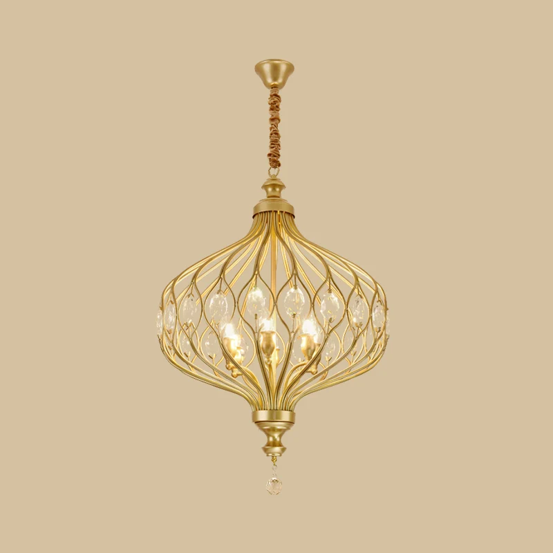4/6 Lights Lantern Chandelier Contemporary Black/Gold Crystal Encrusted Hanging Lamp Kit Black