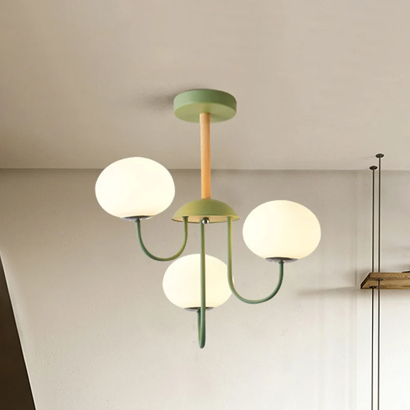 3/5 Lights Living Room Hanging Lamp Nordic Style Gray/Green Chandelier Light Fixture Dome White Glazen Shade Green
