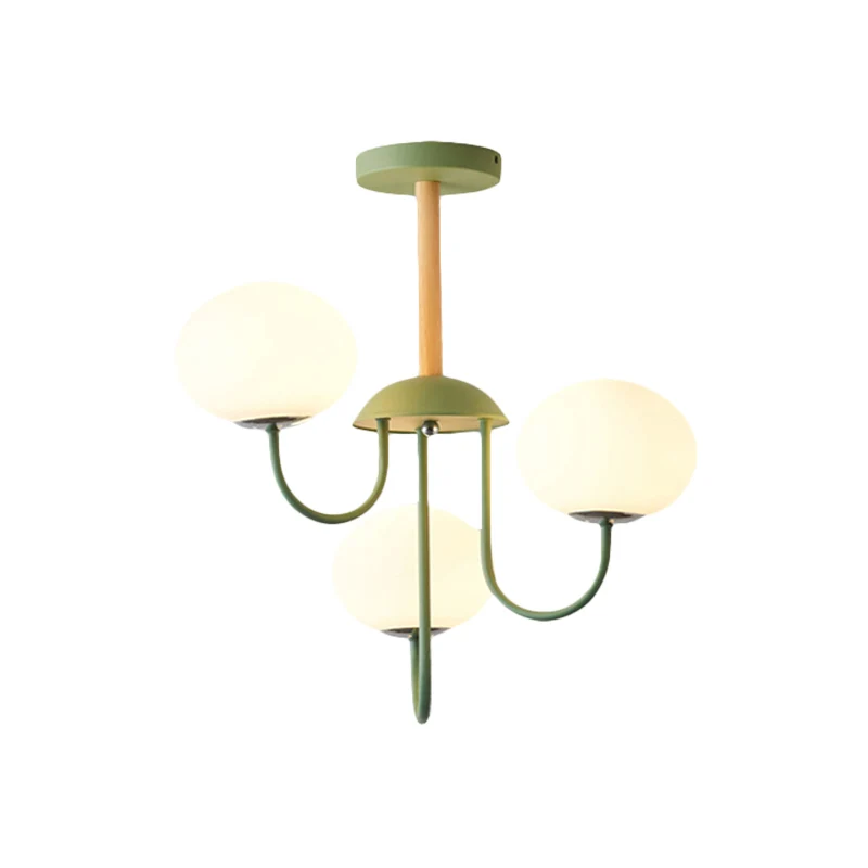3/5 Lights Living Room Hanging Lamp Nordic Style Gray/Green Chandelier Light Fixture Dome White Glazen Shade Green