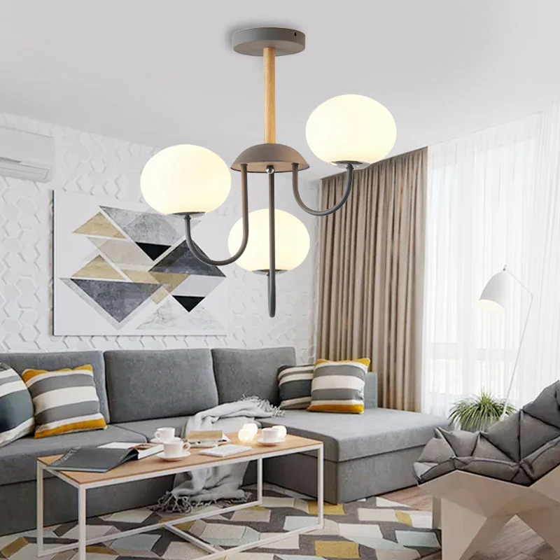 3/5 Lights Living Room Hanging Lamp Nordic Style Gray/Green Chandelier Light Fixture Dome White Glazen Shade Green