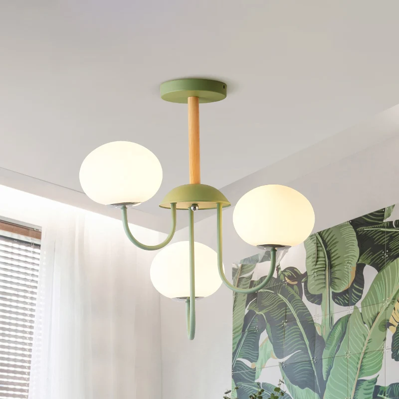 3/5 Lights Living Room Hanging Lamp Nordic Style Gray/Green Chandelier Light Fixture Dome Parelmoer Glass Shade Green