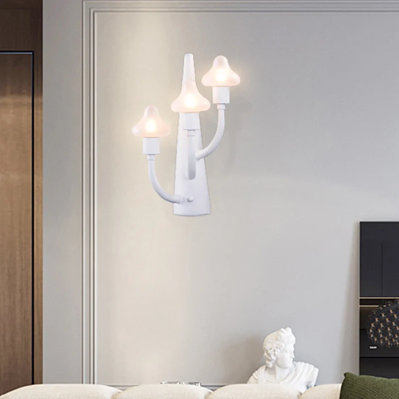 2/3 Lights Living Room Sconce Mushroom Opal Glass Shade Modernist Parelmoer Led Wall Lamp White