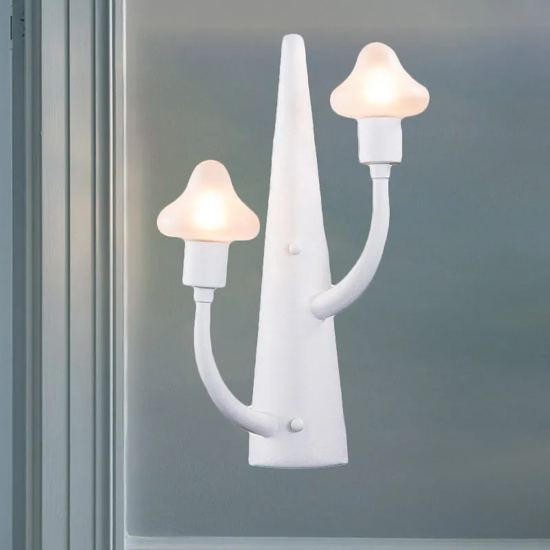2/3 Lights Living Room Sconce Mushroom Opal Glass Shade Modernist Parelmoer Led Wall Lamp White