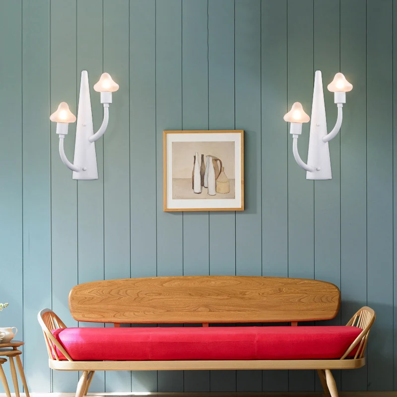 2/3 Lights Living Room Sconce Mushroom Opal Glazen Shade Modernist White Led Wall Lamp White