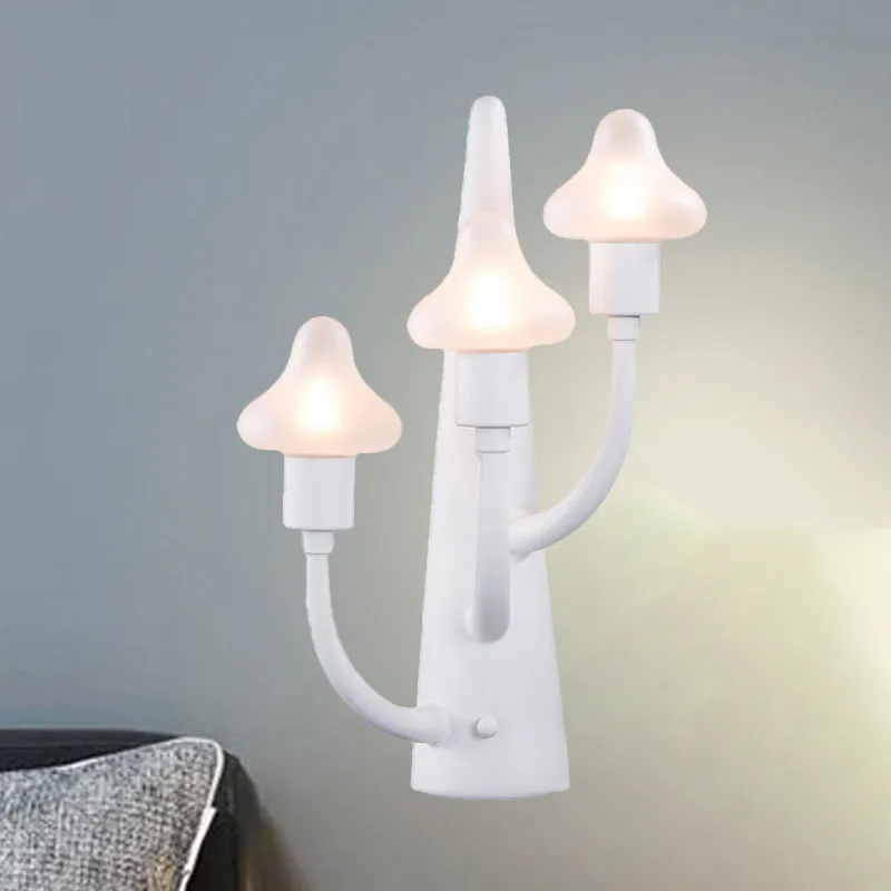 2/3 Lights Living Room Sconce Mushroom Opal Glazen Shade Modernist White Led Wall Lamp White
