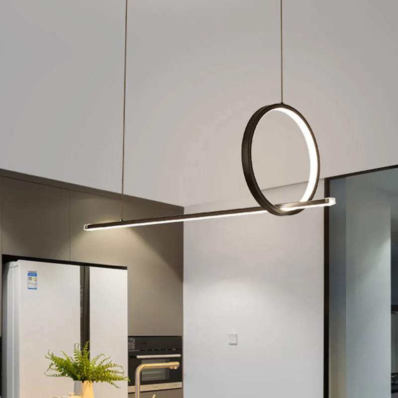 Linear and Ring Ceiling Chandelier Basis Acrylic 1/2 Light Black Hanging Light Warm/White Light Black