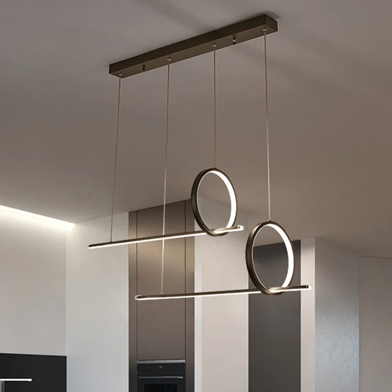 Linear and Ring Ceiling Chandelier Basis Acrylic 1/2 Light Black Hanging Light Warm/White Light Black