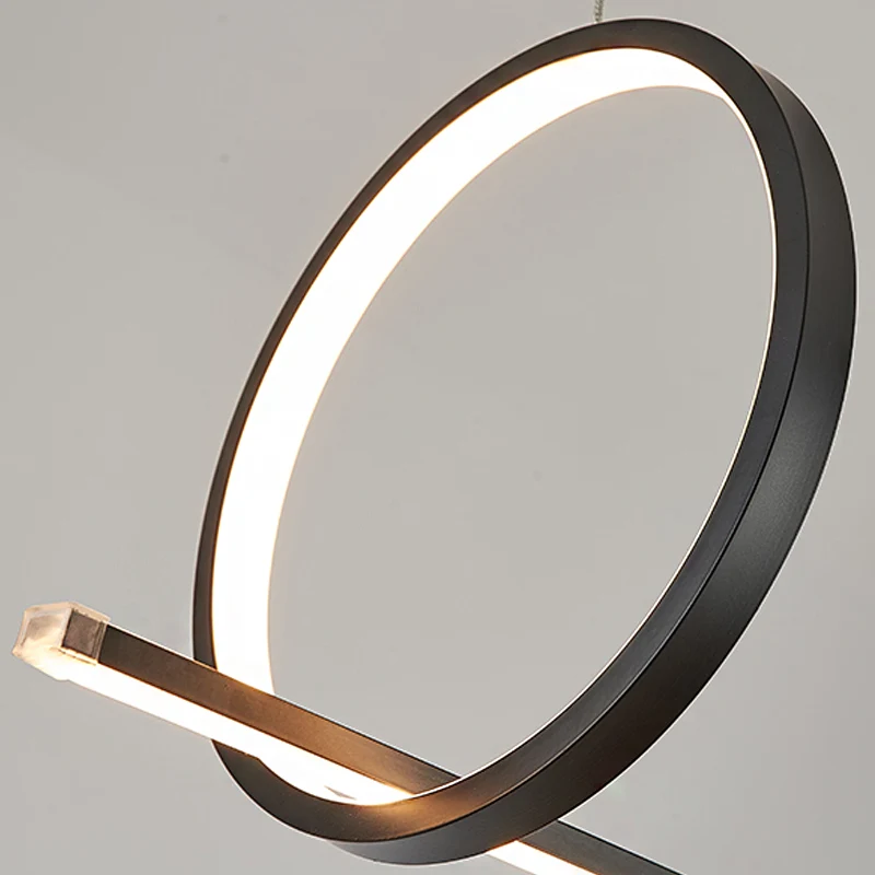 Linear and Ring Ceiling Chandelier Basis Acrylic 1/2 Light Black Hanging Light Warm/White Light Black