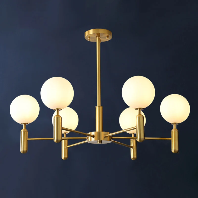 Living Room Ceiling Pendant Light Postmodern Messing Chandelier Ball Glass Shade Smoke