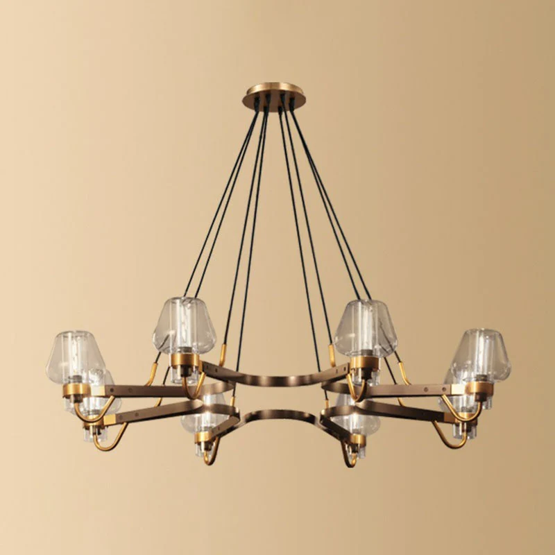 Living Room Chandelier Postmodern Black-Brass Hanging Light Cone Glazen Shade Smoke