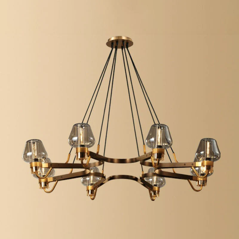 Living Room Chandelier Postmodern Black-Brass Hanging Light Cone Glazen Shade Smoke