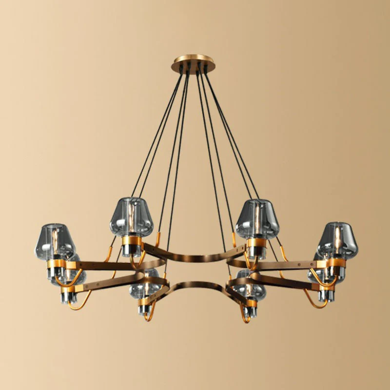 Living Room Chandelier Postmodern Black-Brass Hanging Light Cone Glazen Shade Smoke