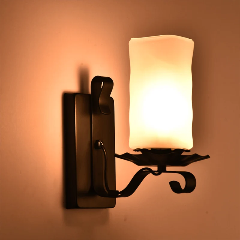 Loft Style Candle/Kerosene Wall Lamp 1 Bulb White/Brown Glass Wall Lighting Scroll Arm Zwart White