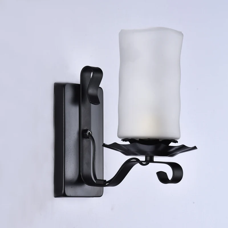 Loft Style Candle/Kerosene Wall Lamp 1 Bulb White/Brown Glass Wall Lighting Scroll Arm Zwart White