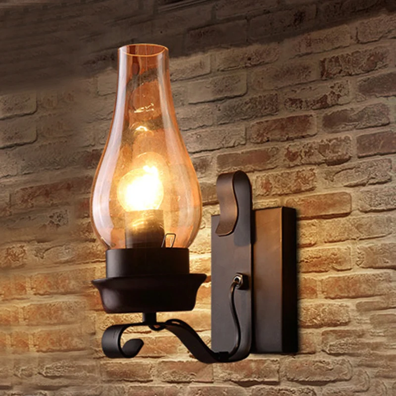 Loft Style Candle/Kerosene Wall Lamp 1 Bulb White/Brown Glass Wall Lighting Scroll Arm Ravenzwart White