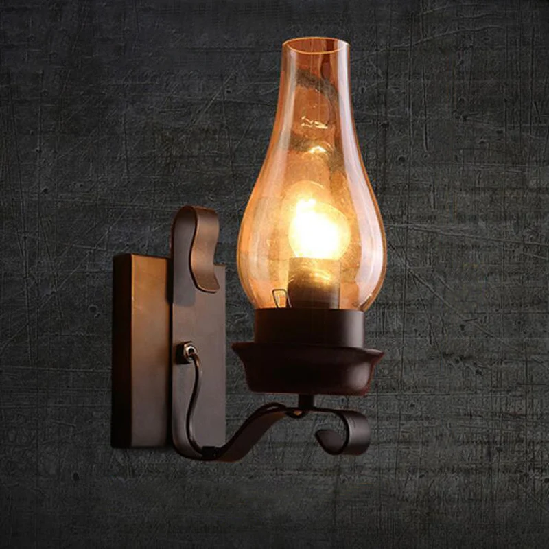 Loft Style Candle/Kerosene Wall Lamp 1 Bulb White/Brown Glass Wall Lighting Scroll Arm Ravenzwart White