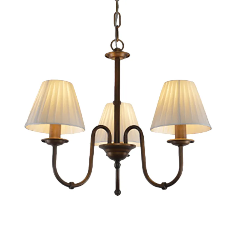 Melkwit 3/6 Lights Chandelier Light Fixture Traditional Fabric Scroll Pendant Lamp Living Room Cone Shade White