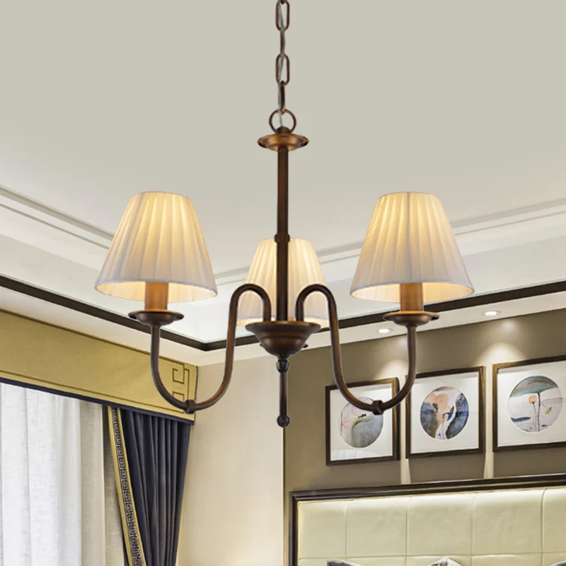Melkwit 3/6 Lights Chandelier Light Fixture Traditional Fabric Scroll Pendant Lamp Living Room Cone Shade White