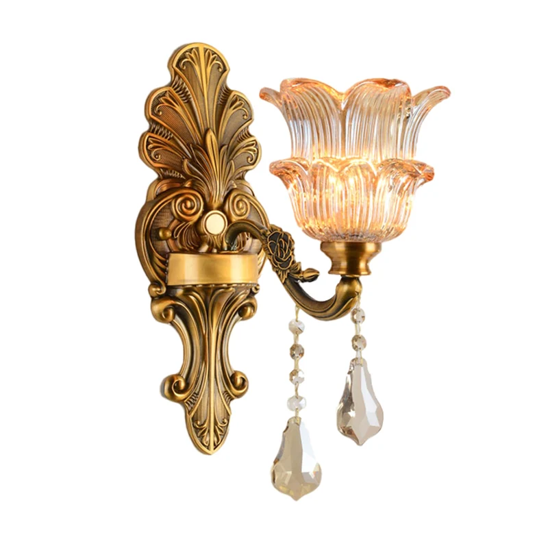 Messing 1/2-Head Sconce Lighting Mid Century Clear Crystal Glass Flower Shade Wall Lamp Brass