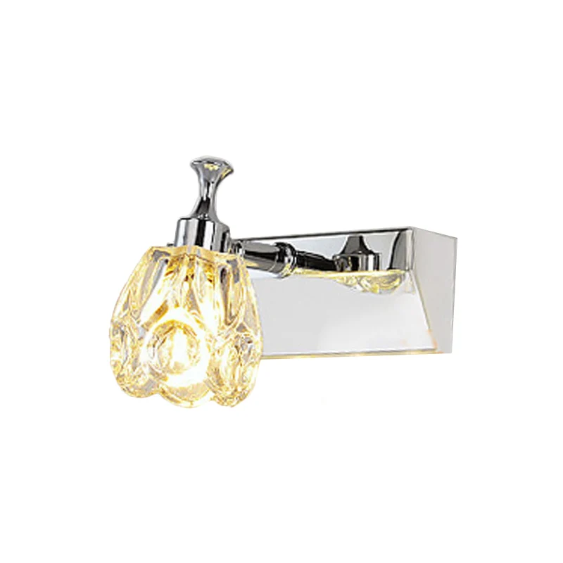 Metaalglans 1/2/3-Light Vanity Light Fixture Minimal Faceted Crystal Flower Wall Sconce Warm/White Light Chrome
