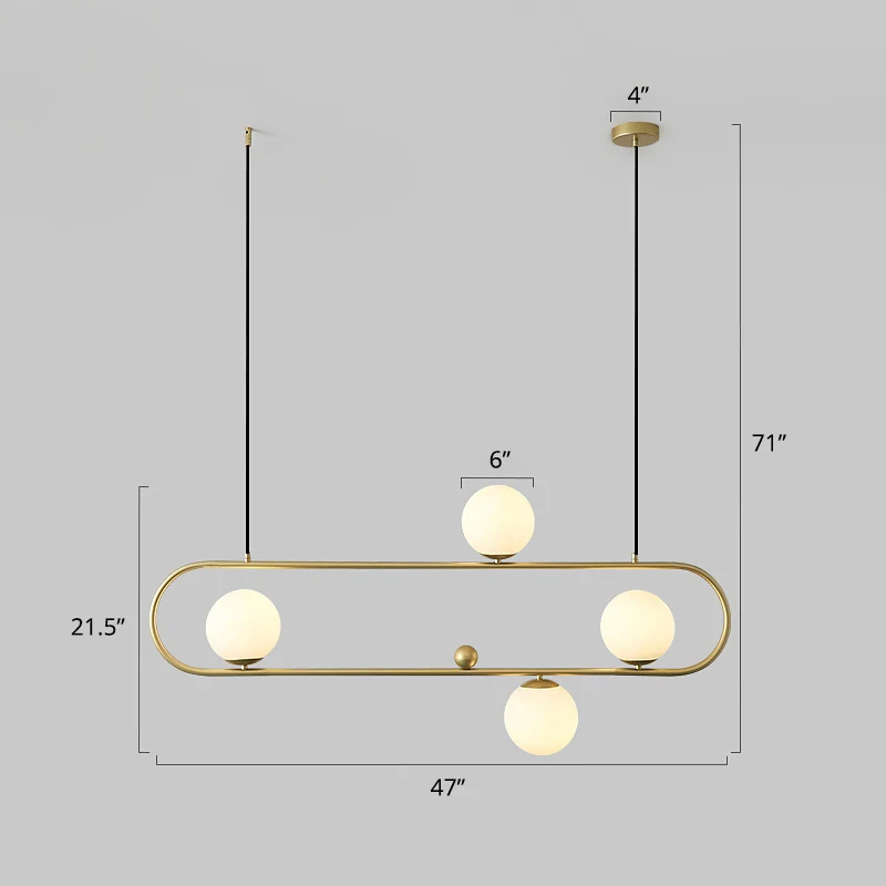 Metal Oblong Island Light Fixture Minimalistisch Suspension Lighting Ball Milk Glass Shade Black