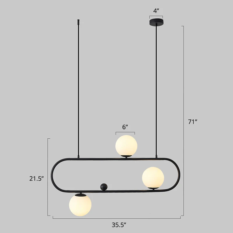 Metal Oblong Island Light Fixture Minimalistisch Suspension Lighting Ball Milk Glass Shade Black