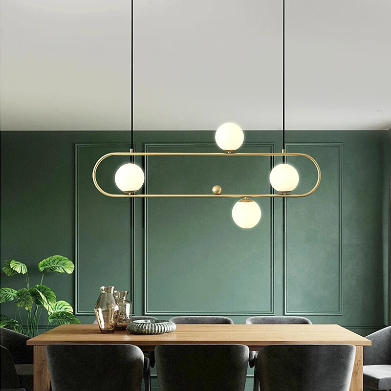 Metal Oblong Island Light Fixture Minimalistisch Suspension Lighting Ball Milk Glass Shade Black