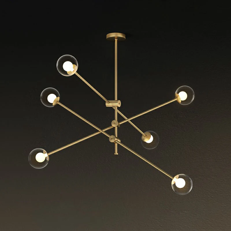 Metal Swivel Arm Hanging Lamp Minimalist Brass Finish Chandelier Ball Glazen Shade Clear