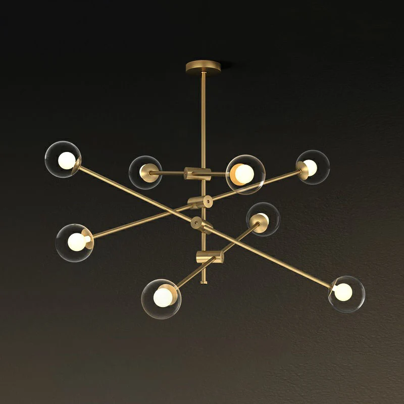 Metal Swivel Arm Hanging Lamp Minimalist Brass Finish Chandelier Ball Glazen Shade Clear