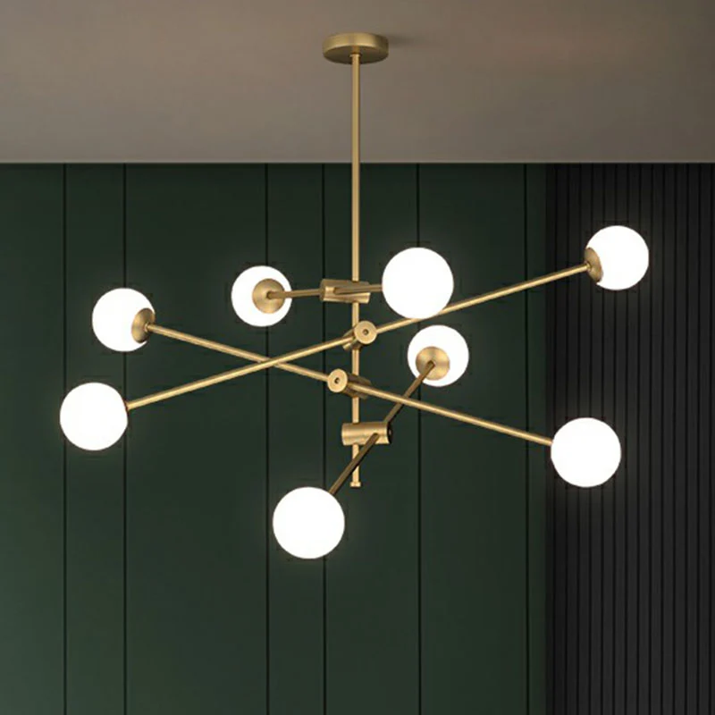 Metal Swivel Arm Hanging Lamp Minimalist Brass Finish Chandelier Ball Glazen Shade Clear